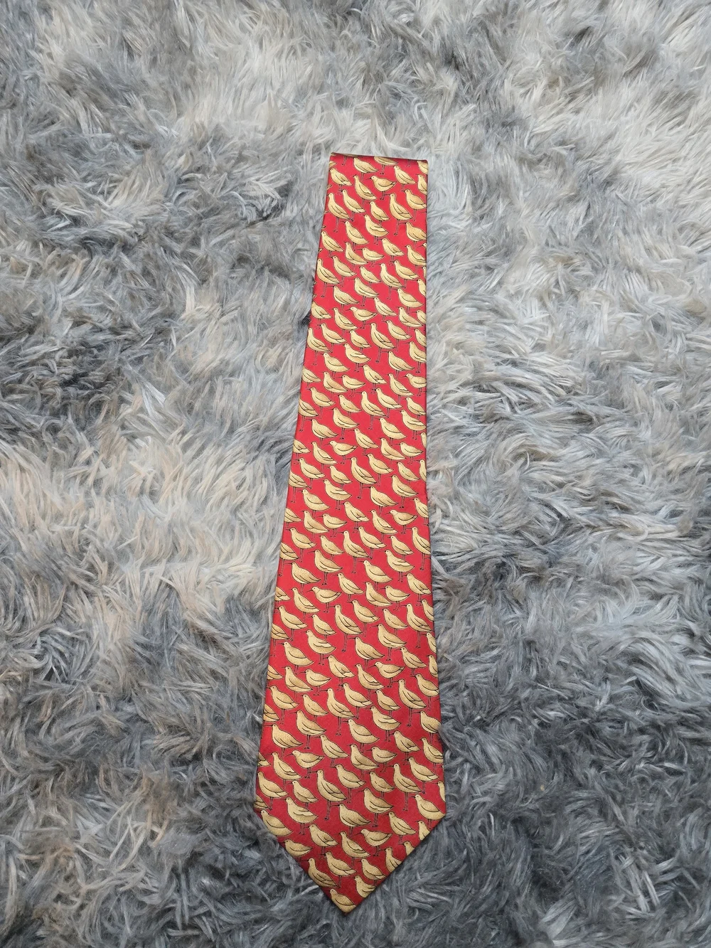 Jim Thompson Red Tie with Yellow Bird Motif, 100% Silk